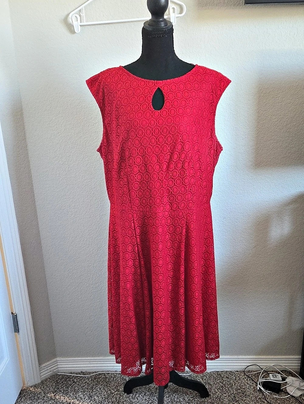 Sabrina Blue Red Eyelet Lace Keyhole Fit & Flare Dress Plus Size 16W